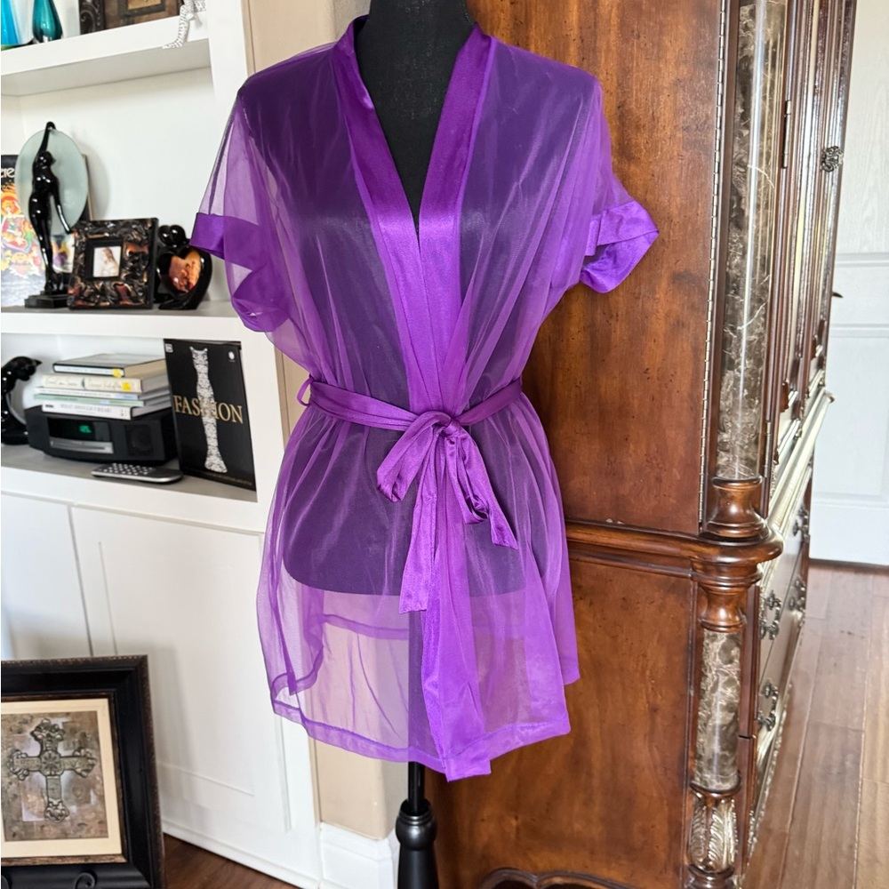 Fairs Purple‎ Sheer Chiffon Robe Satin Trim